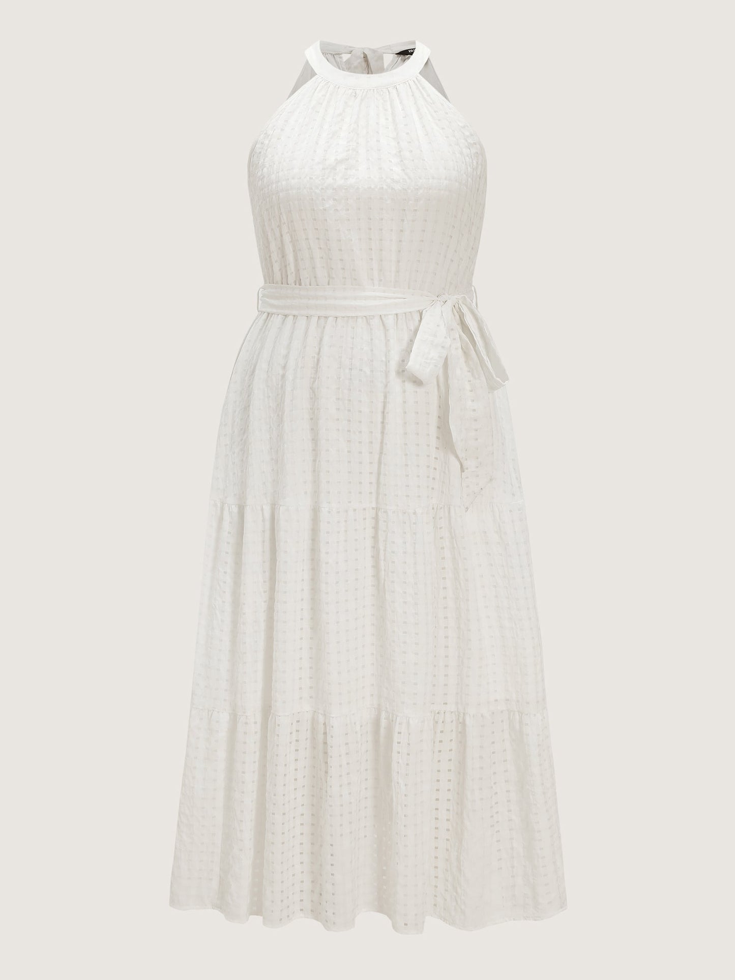 Textured Halter Neckline Tiered Midi Dress
