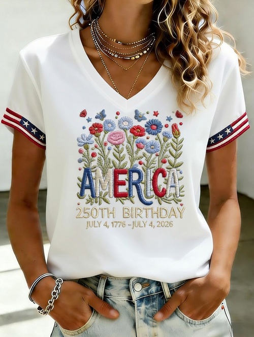 🔥Buy 3 Get 10% Off🔥Women's Independence Day 250th Anniversary Printed V-neck T-shirt