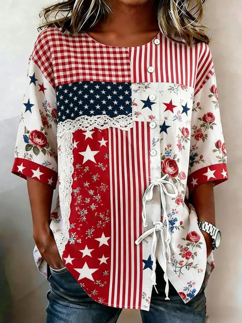 Women's Casual American 250th Anniversary Print Top
