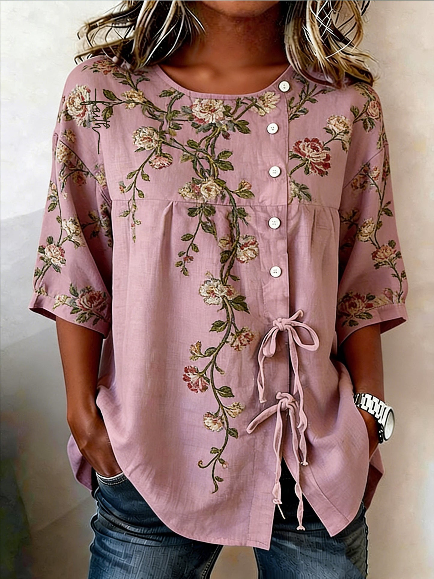 Women's Retro Faith Floral Print Top