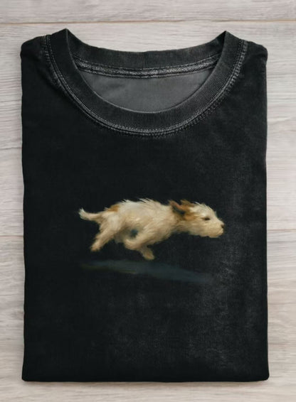 Funny Cute Running Dog Art Print Casual Cotton Short Sleeve T-shirt