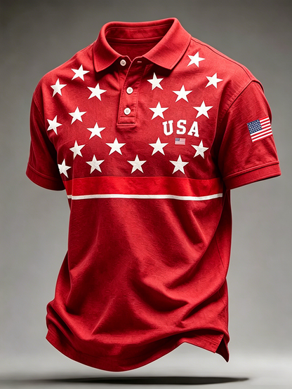 Men'S Casual USA Commemorative Embroidered Printed Lapel Shirt