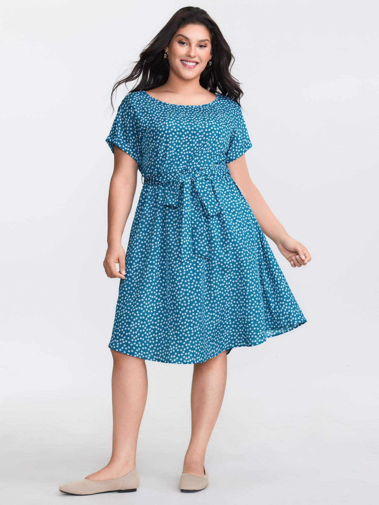 Micro Floral Print Belted Mini Dress