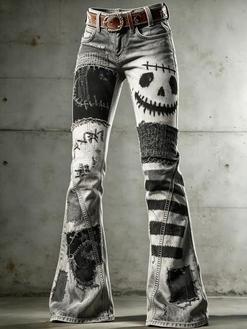 Women's Retro Halloween Art Print Flare Pants