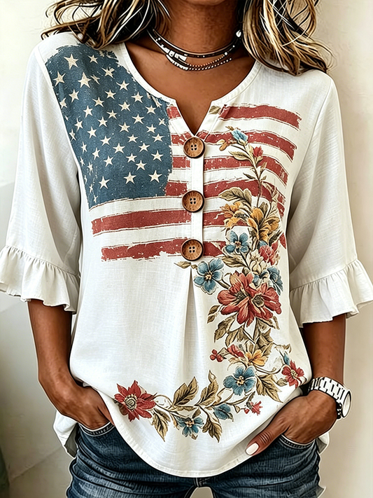 Women's Casual Patriotic 250th Anniversary Cotton Linen Shirt
