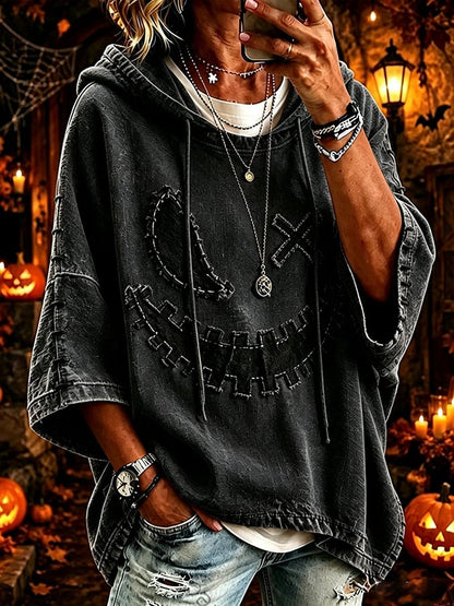 Women's Halloween Scary Pumpkin Face Art Print Hooded Sweatshirt