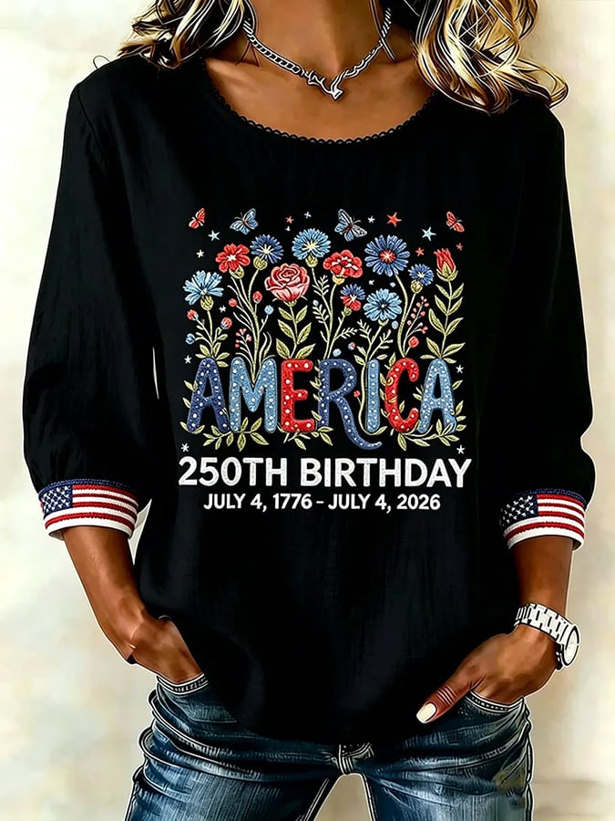 Women's 250 Years Of Freedom Flower Art Print  Top
