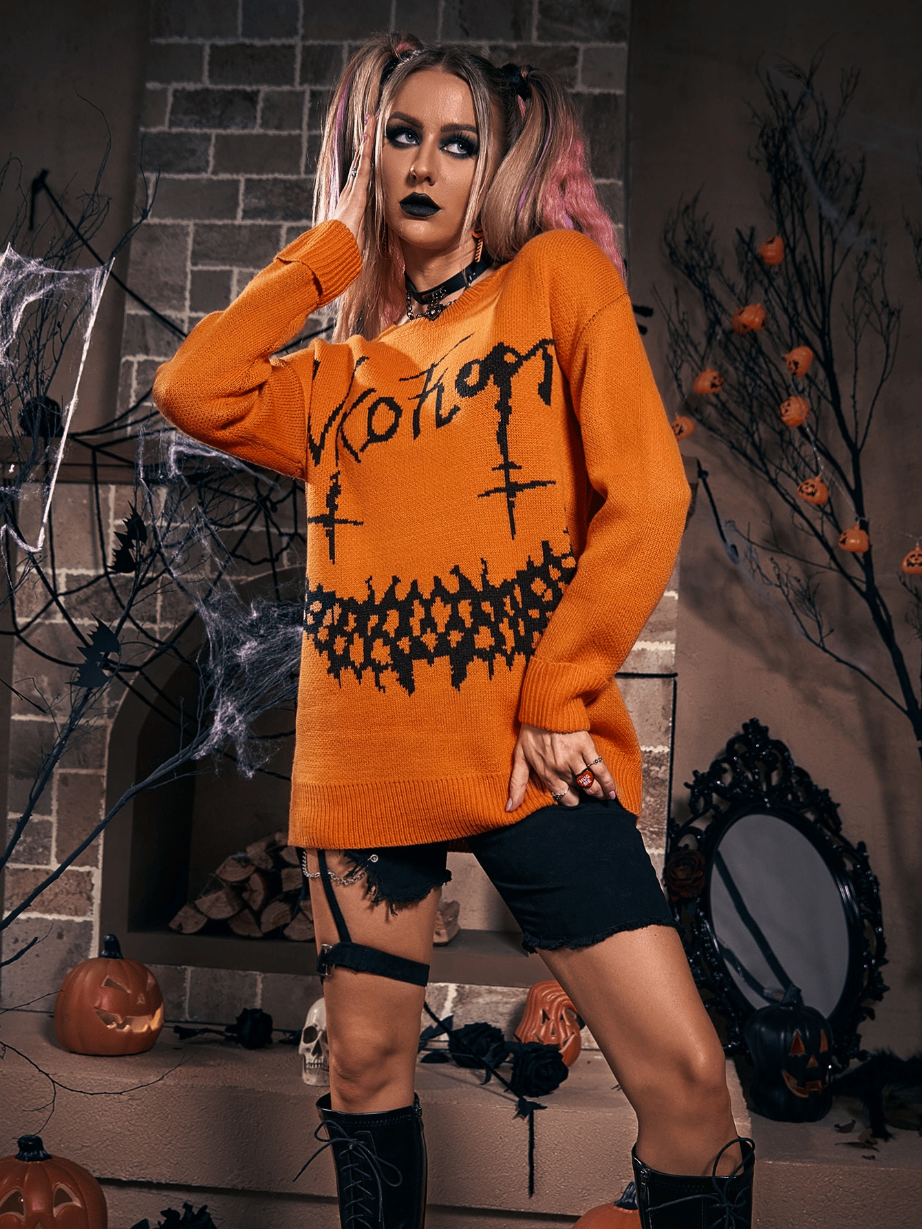 Women's Halloween casual print loose sweater