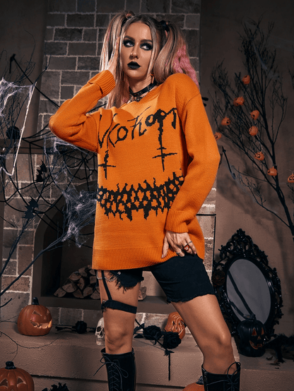 Women's Halloween casual print loose sweater