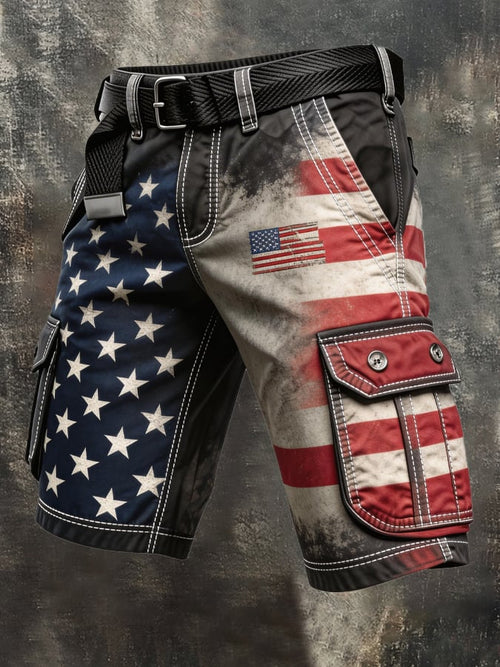 Men's Retro Color Block Patriot Pocket Cargo Shorts