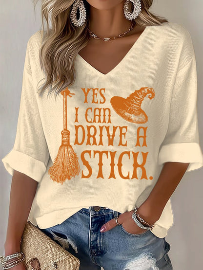 🔥HOT SALE🔥Women's Yes I Can Drive A Stick Print V Neck T-shirt