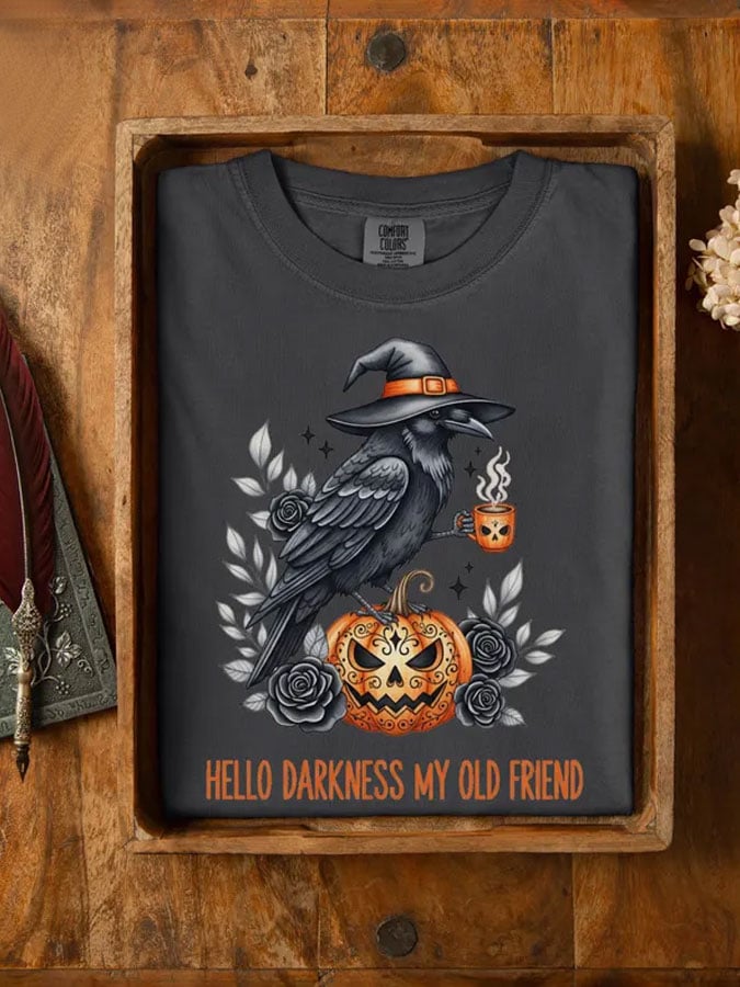 Women's Halloween Hello Darkness My Old Friend Print Casual T-shirt