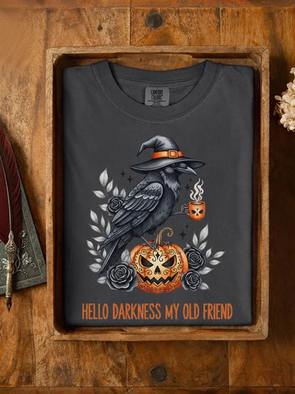 Women's Halloween Hello Darkness My Old Friend Print Casual T-shirt