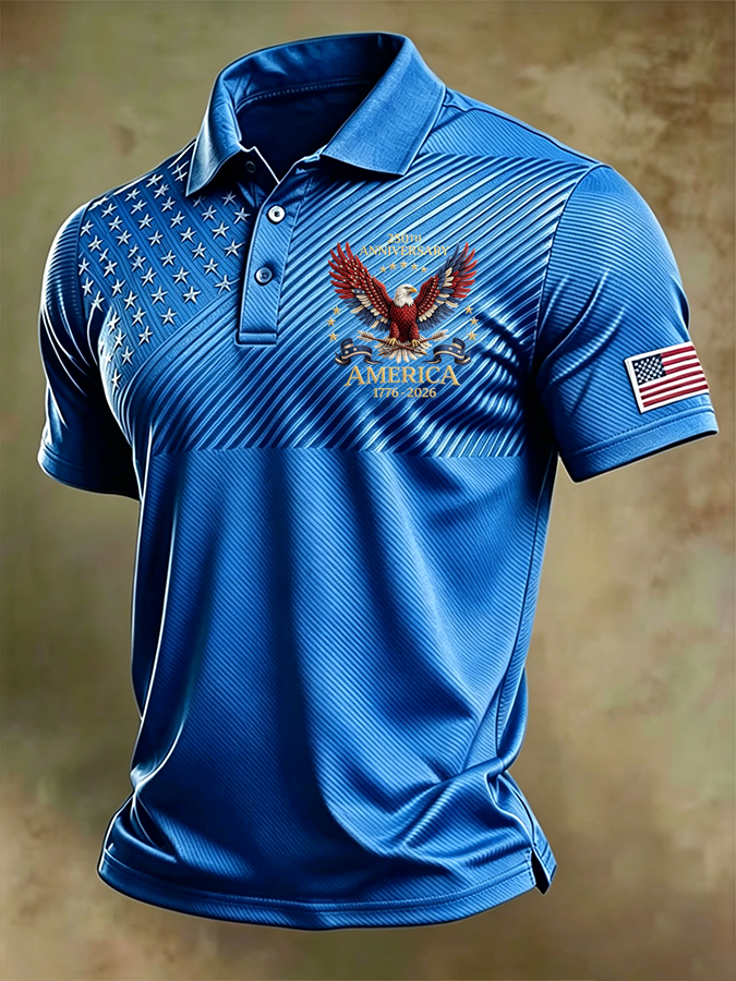 Men'S Patriotic National Flag Print Casual Polo Shirt