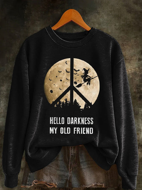 Women's Halloween Hello Darkness My Old Friend Print Sweatshirt