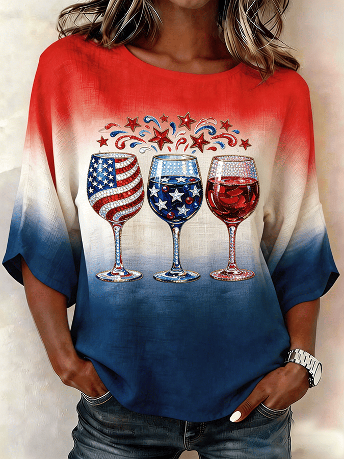 Women's 250 Patriotic Pattern Art Print Comfortable Top