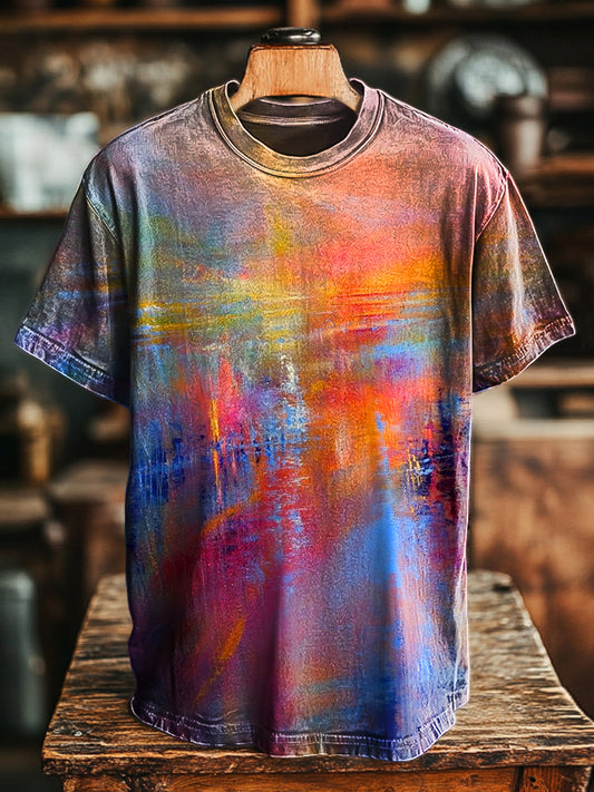 Unisex Vintage Abstract Color Art Print Casual Loose T-Shirt