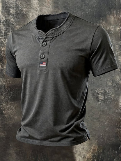Men's Vintage Patriotic Short-Sleeve Henley T-Shirt