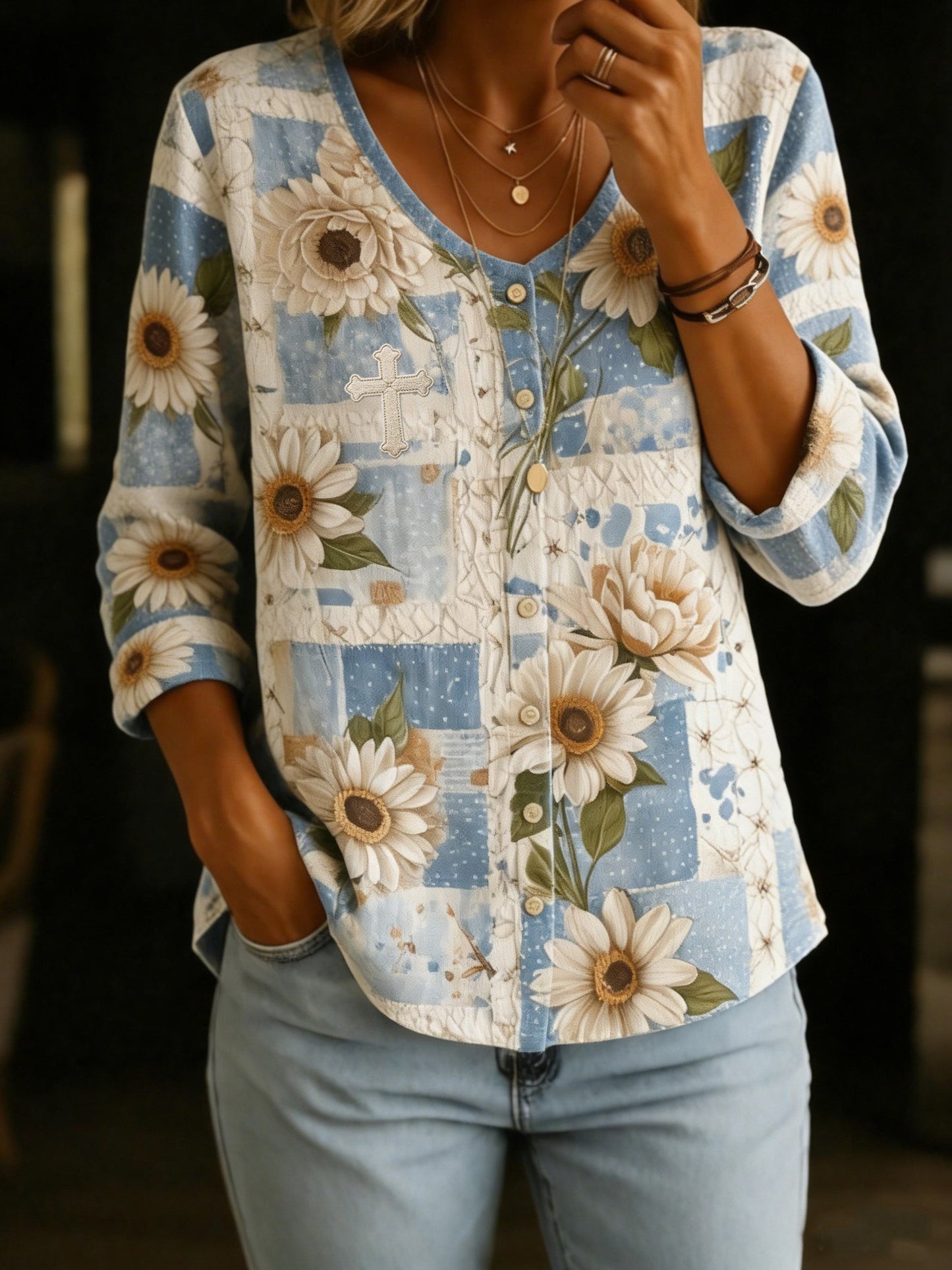 Women's Retro Floral Print Casual Top