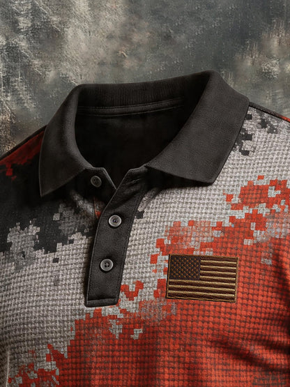Men's Retro Patriotic Color-Block Short-Sleeve Polo Shirt