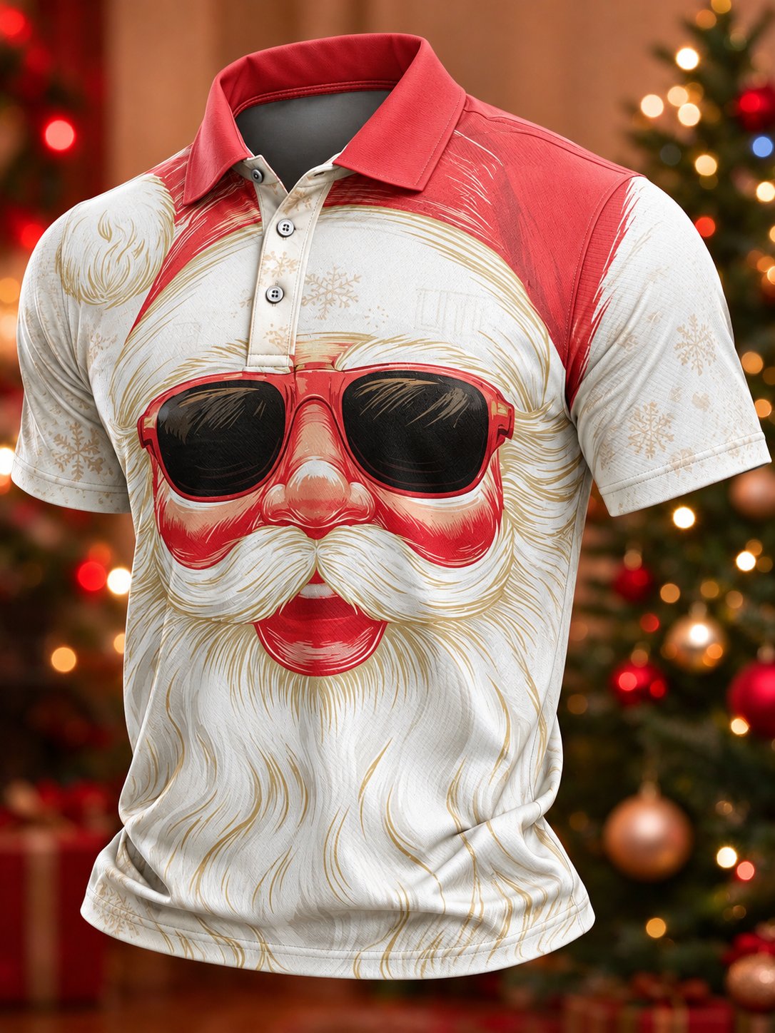 Men's Casual Christmas Print Polo Shirt