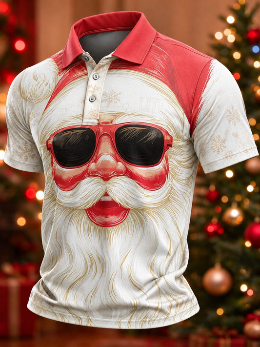 Men's Casual Christmas Print Polo Shirt
