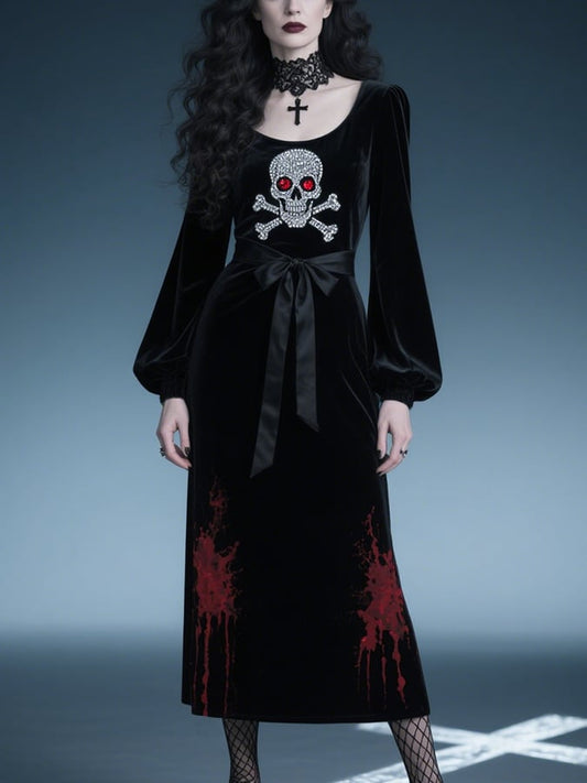Women's Gothic Dark Skull Bloodstain Print Dress