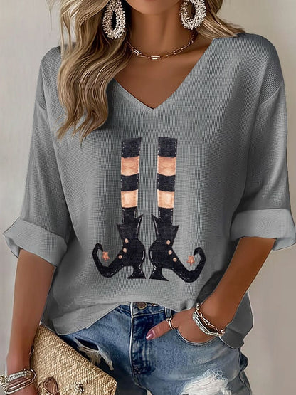 Women's Casual Printed Waffle Top
