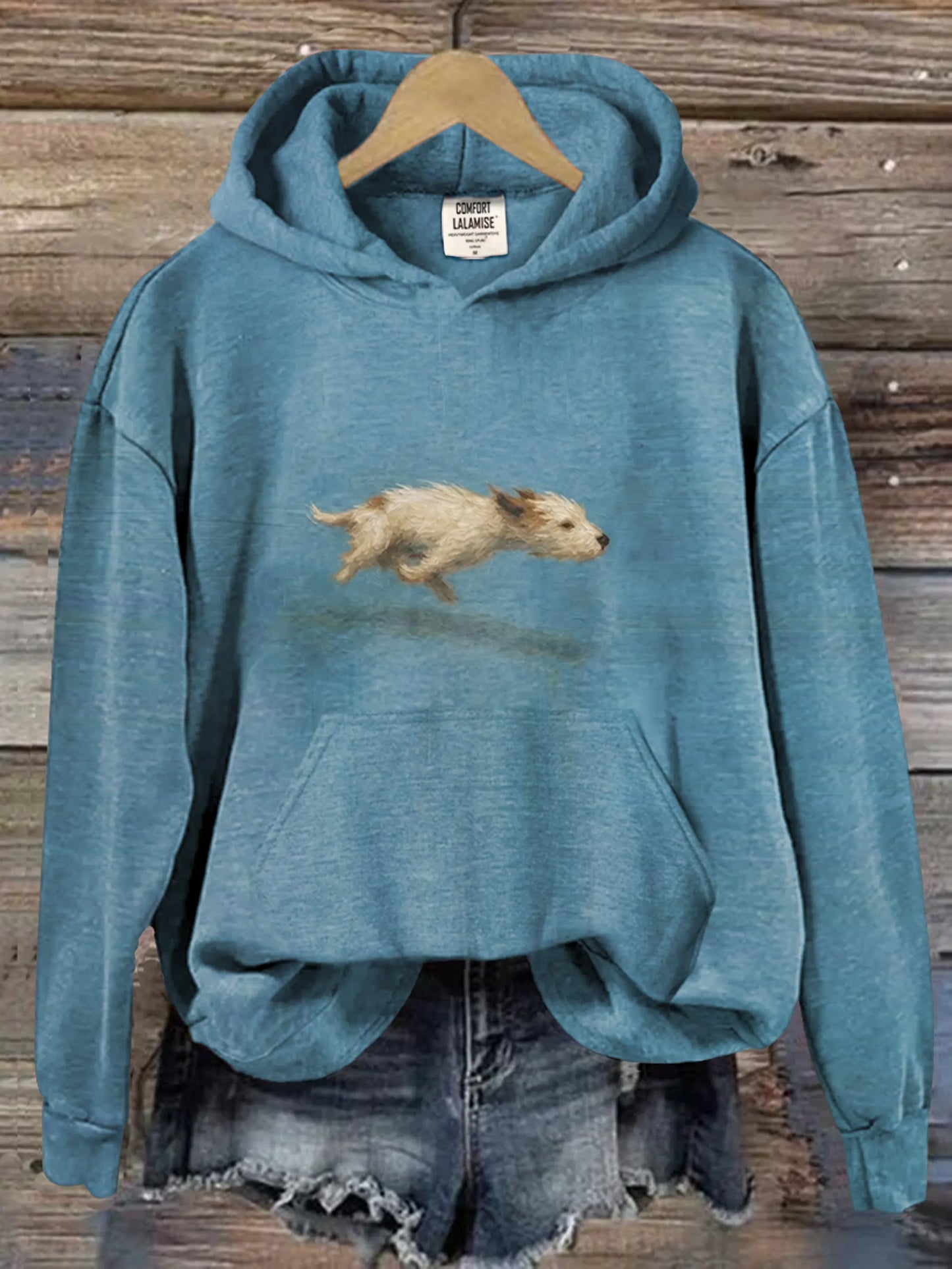 Funny Cute Running Dog Art Casual Hoodie Sweatshirt