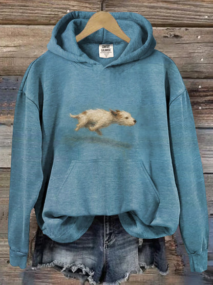 Funny Cute Running Dog Art Casual Hoodie Sweatshirt