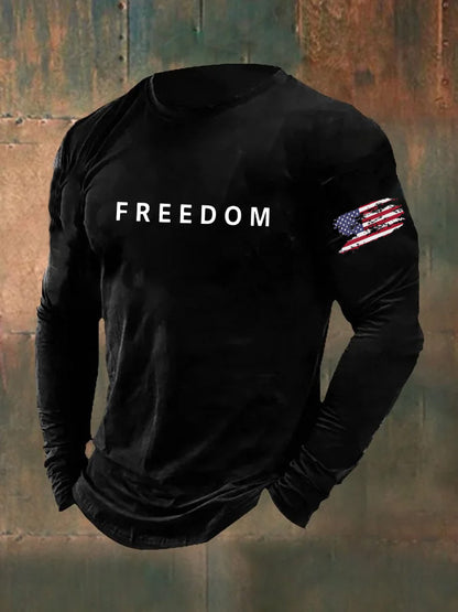 Men's Freedom Pattern Long Sleeve 100% Cotton T-Shirt