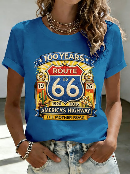 Women's Route 66 Centennial Print Casual T-shirt