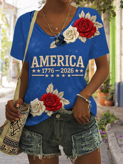 Women'S American 250th Anniversary V-Neck Short-Sleeved T-Shirt