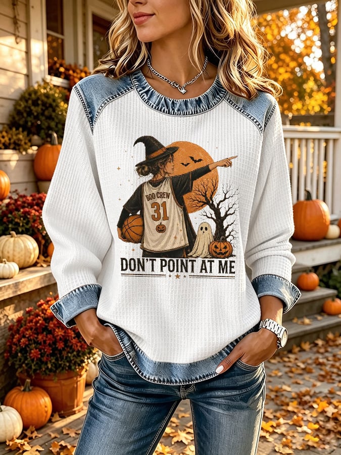 Retro Funny Halloween Basketball Don't Point At Me Trick Or Treat Print Sweatshirt
