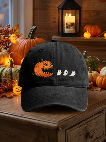 Retro Halloween Pumpkin Eat Ghost Print Baseball Cap