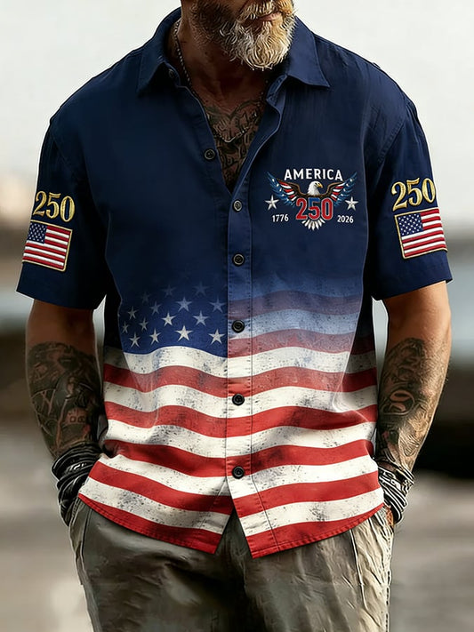 Men's America's 250th Anniversary Print Fashionable Resort Casual Shirt
