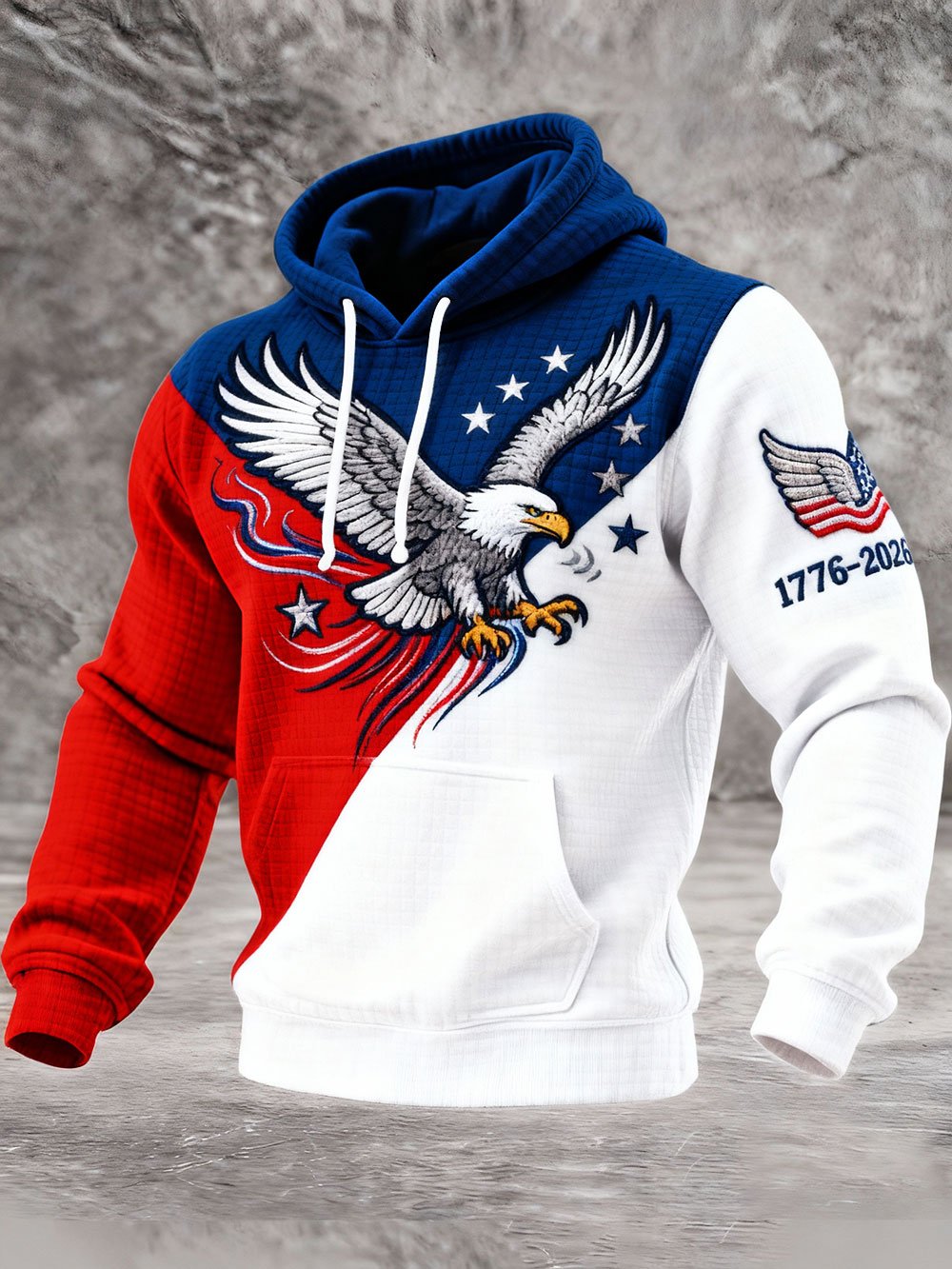 Men's American 250th Anniversary Printed Plaid Fabric Hooded Sweatshirt