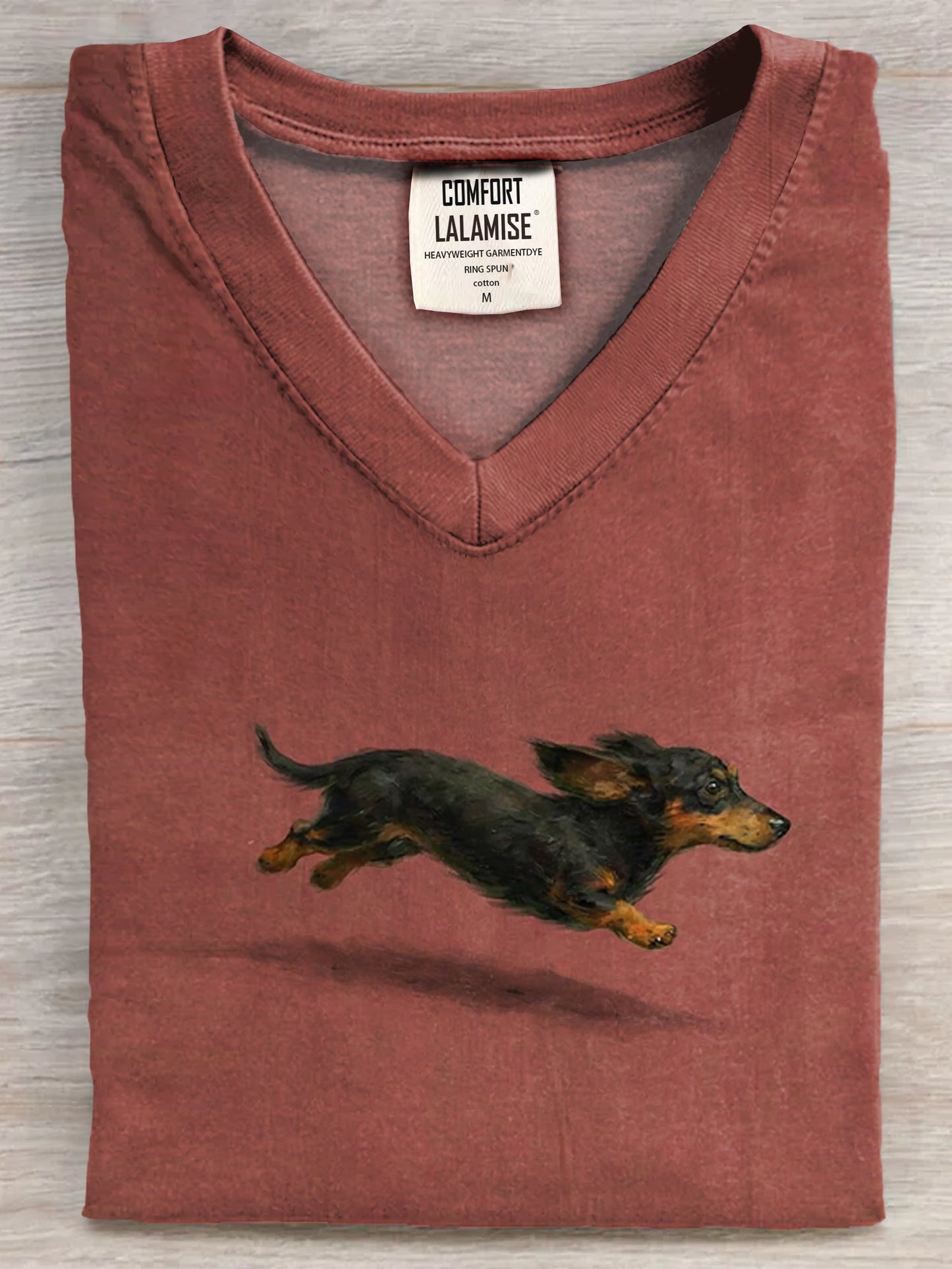 Funny Cute Running Dachshund Art Print V-neck Casual T-shirt