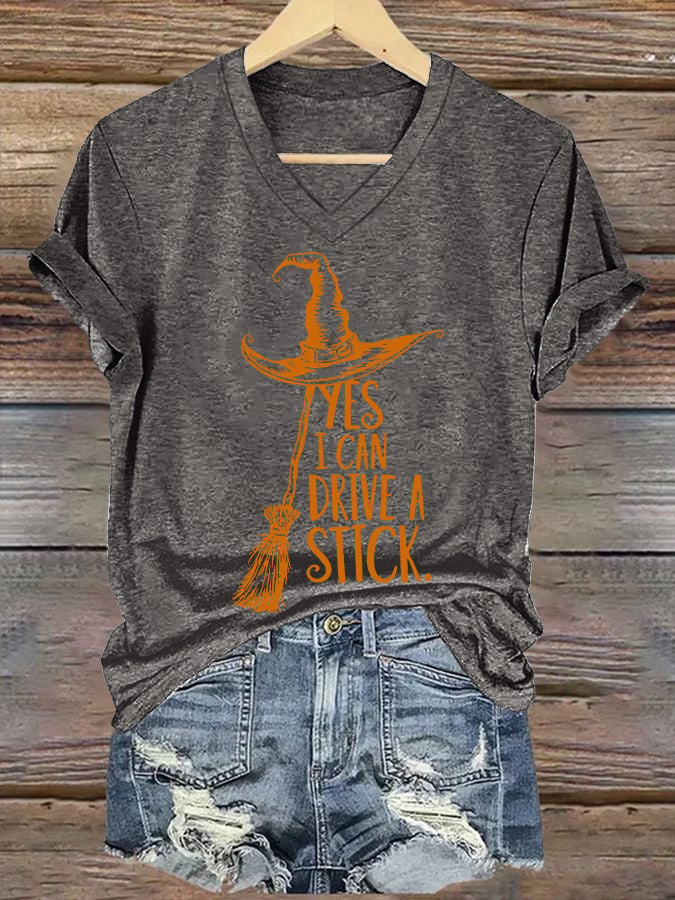 🔥HOT SALE🔥Women's Yes I Can Drive A Stick Print V Neck T-shirt
