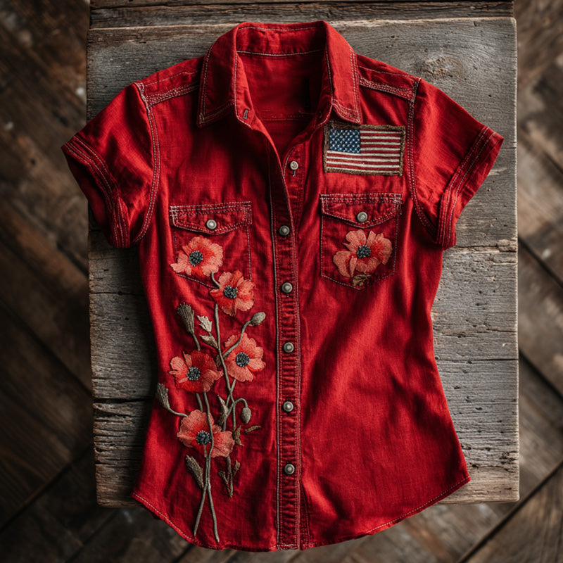 Vintage Poppy Memorial Day Short-Sleeve Shirt