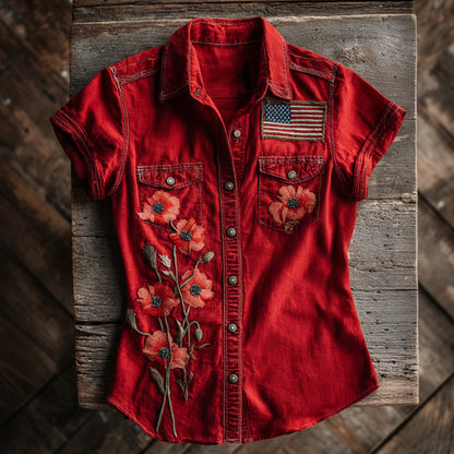 Vintage Poppy Memorial Day Short-Sleeve Shirt