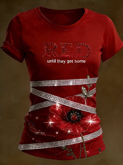 Women's Casual Red Friday Print Short-Sleeve T-Shirt