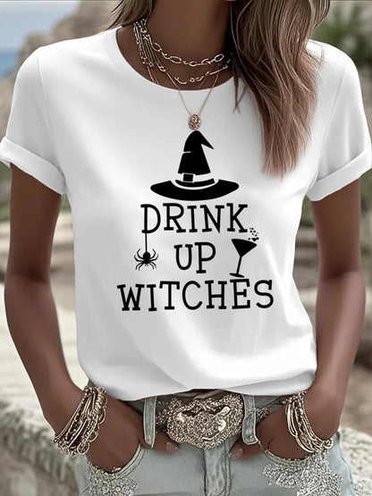 🔥HOT SALE🔥Women's Drink Up Witches Print Casual T-shirt