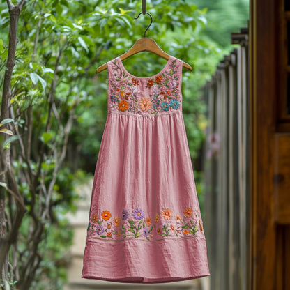 Women's Bohemian Floral Linen Sleeveless Dress
