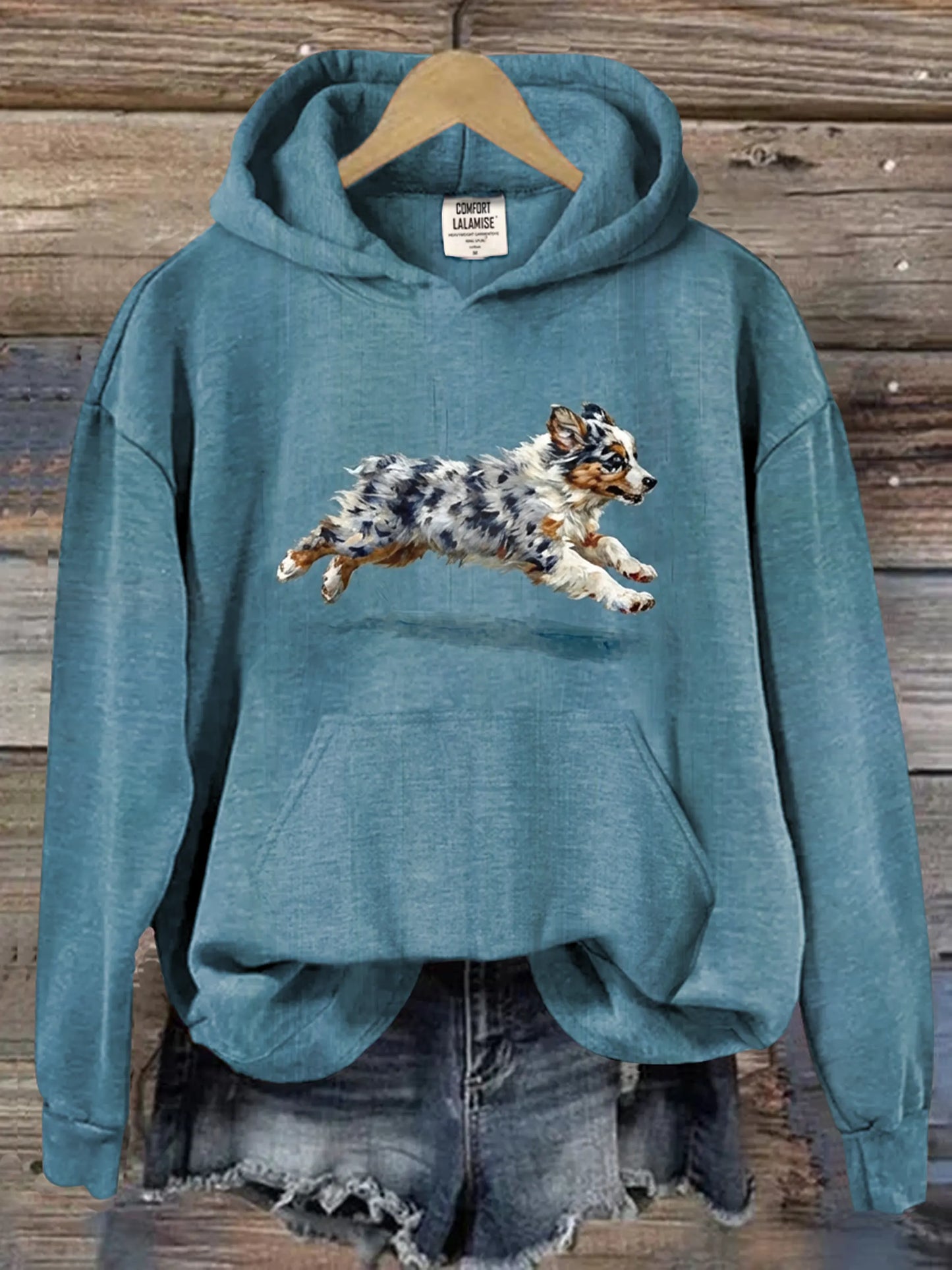 Funny Retro Cute Running Dog Art Casual Hoodie Sweatshirt