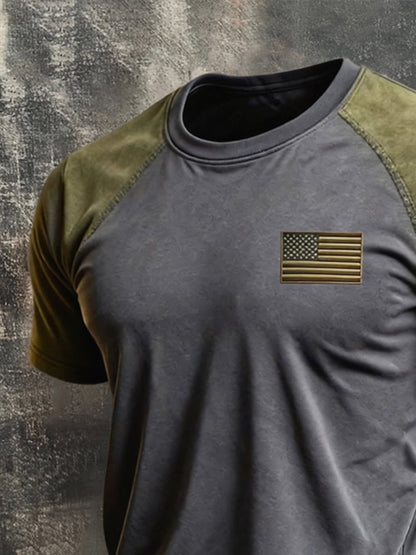 Men's Retro Patriotic Color-Block Crew Neck Short-Sleeve T-Shirt