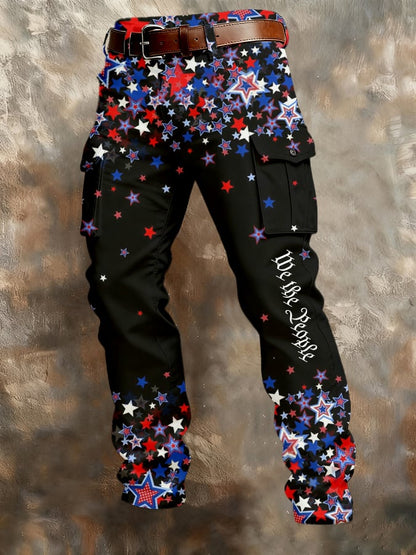 Men's 250th Anniversary National Flag Print Multi-Pocket Cargo Casual Pants