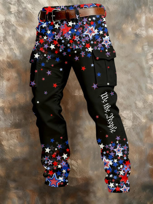 Men's 250th Anniversary National Flag Print Multi-Pocket Cargo Casual Pants