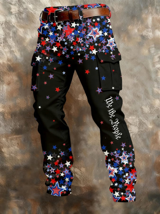 Men's 250th Anniversary National Flag Print Multi-Pocket Cargo Casual Pants