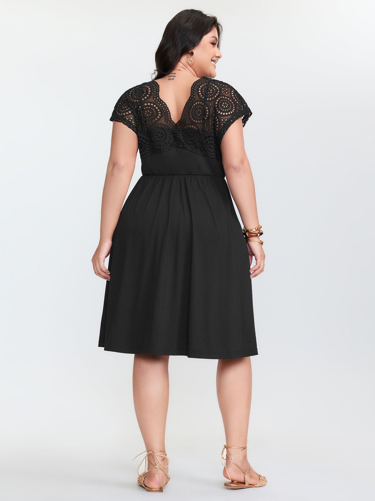 Sheer Lace Sleeve Flowy Mini Dress